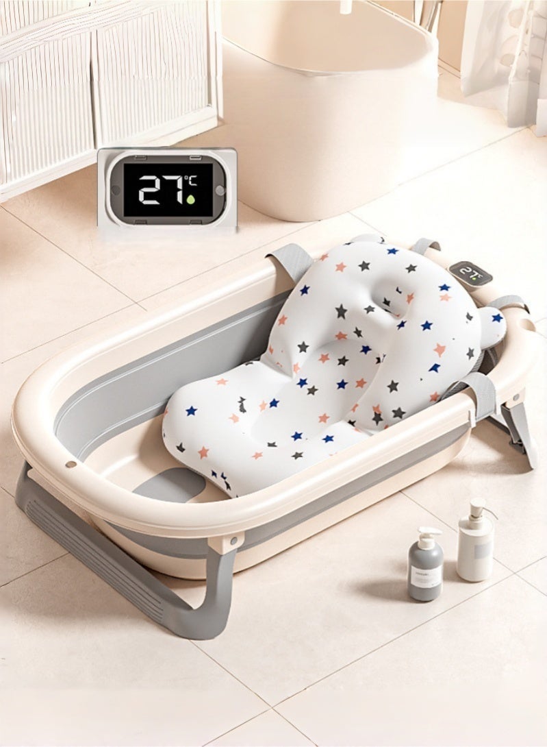 Bolivia's Foldable Baby Bathtub for Newborn to Toddler - LED Temperature Display, BPA-Free Non-Toxic, Anti-Slip Legs, Soft Cushion, Fast Drainage - Image 2